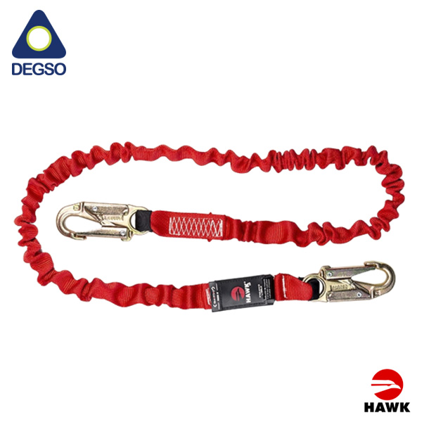 Eslinga de vida simple elastizada de 1,8 m con gancho pequeño diámetro de apertura 19 mm. Con absorción tubular. Cumple EN 355:2002