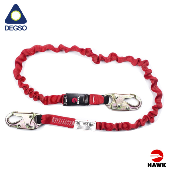 Eslinga de vida simple elastizada de 1,8 m con gancho pequeño diámetro de apertura 21 mm. Con absorción tubular. Cumple ANSI Z359.13-2013
