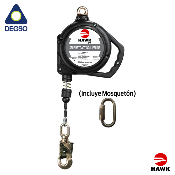 Retráctil de cable de acero 3/16&quot; de 6 m con  gancho pequeño cumple UNE EN- 360:2002 (incluye mosquetón)