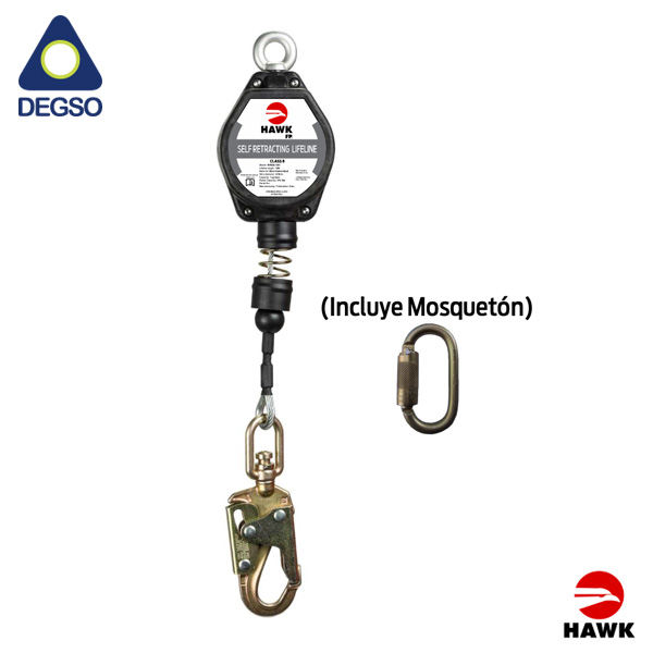 Retráctil de cable de acero 3/16&quot; de 10 ft (3 m) con gancho pequeño cumple ANSI Z359.14-2014 UNE EN-360:2002 (incluye mosquetón)