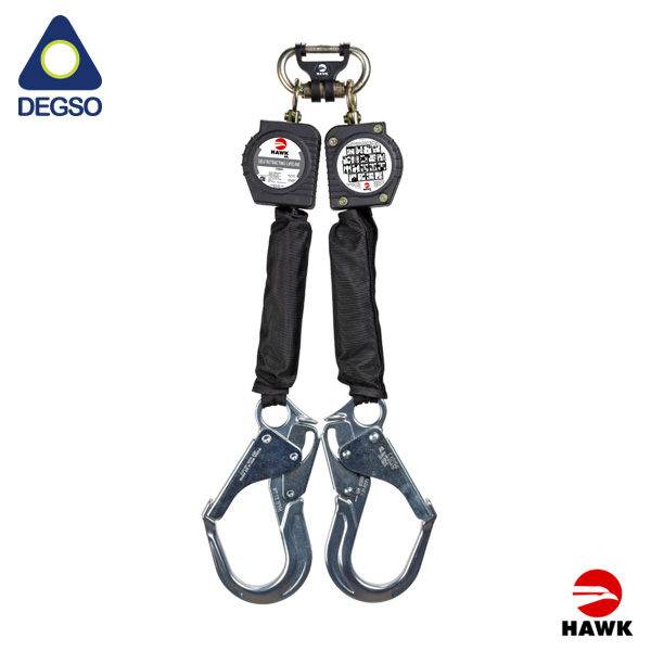 Retráctil personal de doble brazo de cinta de 6ft (1,8 m) con ganchos de aluminio grandes cumple ANSI Z359.14-2014 y UNE EN-360:2002