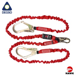[HAWK671P-1.80] Eslinga de vida doble brazo elastizada de 1,8 m con ganchos grandes diámetro de apertura 50 mm. Con absorción tubular. Cumple EN 355:2002