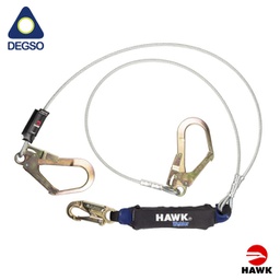 [HAWK671L-1.80] Eslinga de vida doble brazo de cable 1/4&quot; recubierto de vinil de 1,8 m con ganchos grandes diámetro de apertura 50 mm. Con paquete absorbedor. Cumple EN 355:2002