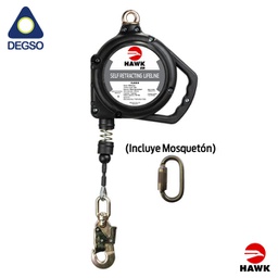 [HAWKH/RGS-M 9mt] Retráctil de cable de acero 3/16&quot; de 9 m con gancho pequeño cumple UNE EN-360:2002 (incluye mosquetón)
