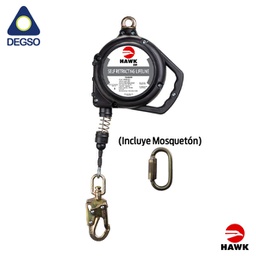[HAWKH/RGS-M 30ft] Retráctil de cable de acero 3/16&quot; de 30 ft (15 m) con gancho pequeño cumple ANSI Z359.14-2014 UNE EN-360:2002 (incluye mosquetón)